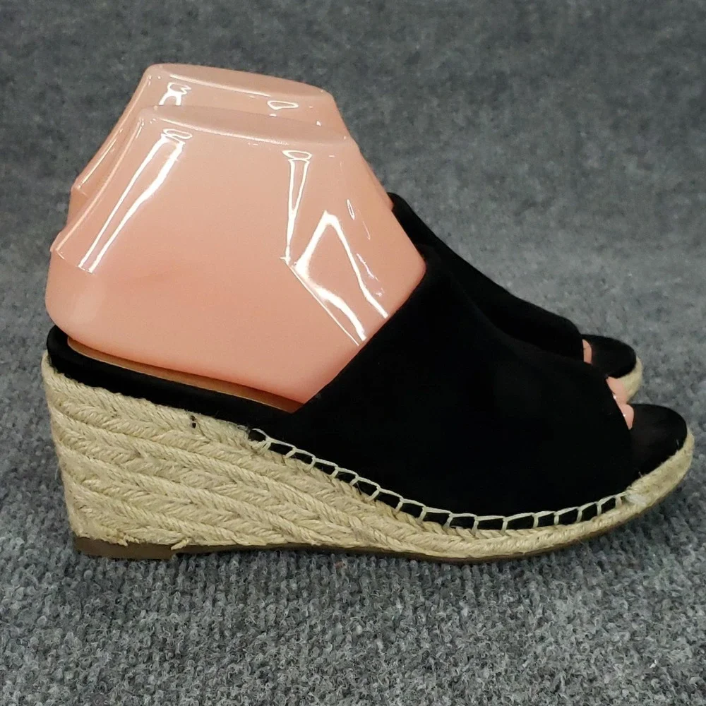 Vionic Kadyn Shoes Womens Size 6.5 Black Wedge Espadrille Slide Sandals Open Toe